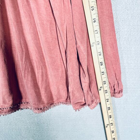 Pol Top Womens S Peach Cotton Blouse Costal Cowgirl Boho Fringe - Picture 12 of 13